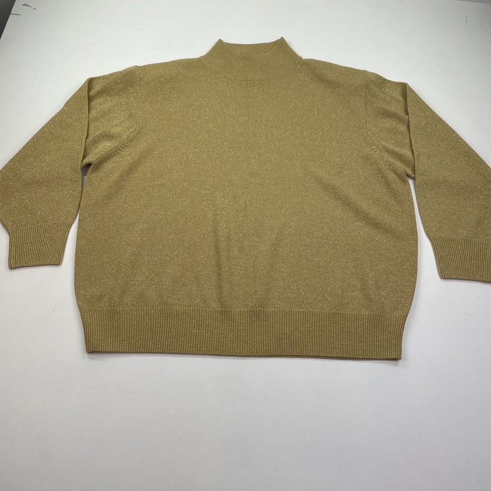 Vintage DressBarn Sweater Women 18/20 Gold Metallic Mock Neck Top Long Sleeve‎